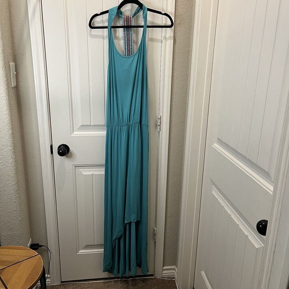 Wrangler Embroidered Racer Back Tank Midi Dress Hi Low Hem Boho Western Festival